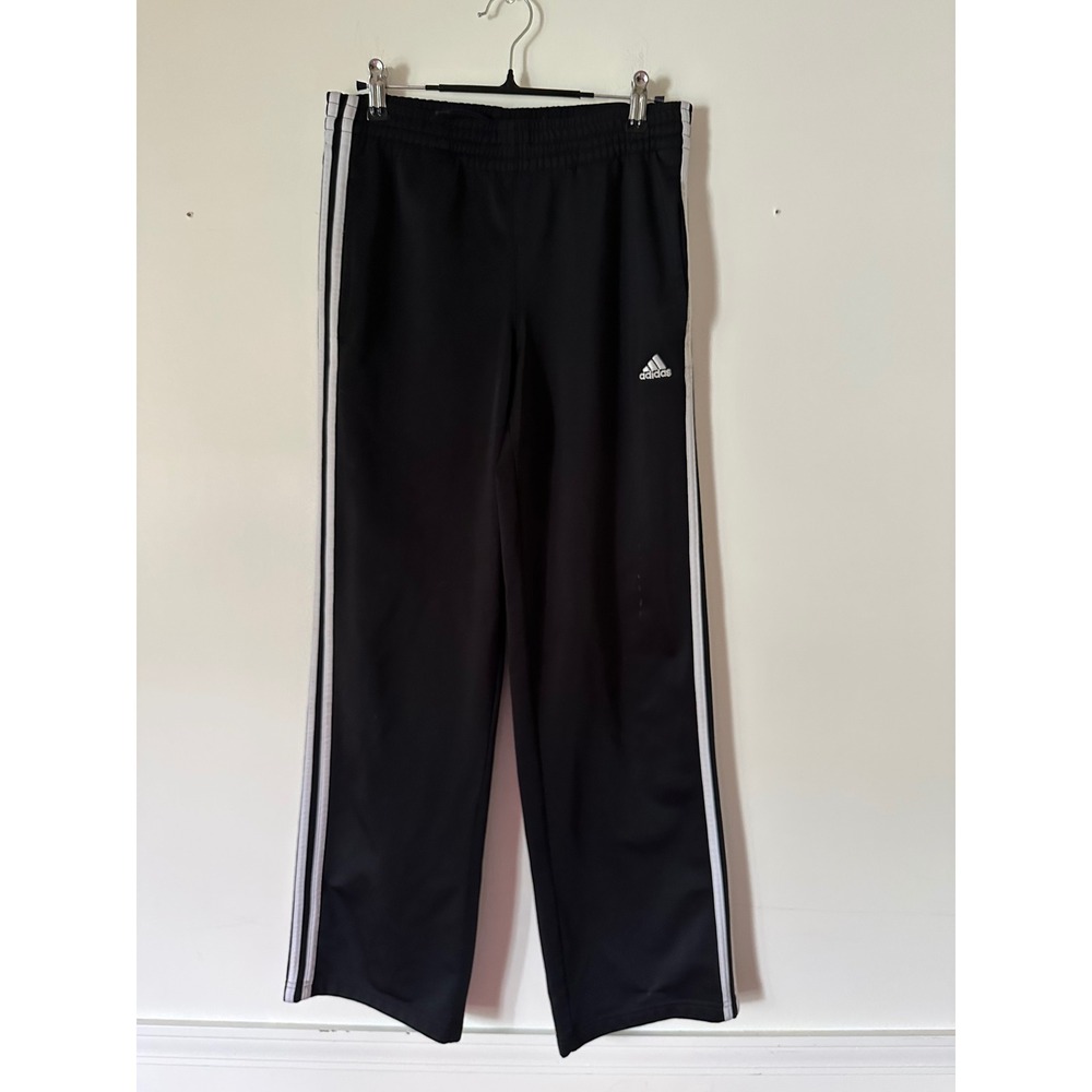 Adidas Mens Black White 3 Stripe Track Pants Straight Leg Athletic Size Small